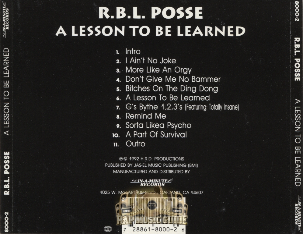 R.B.L. Posse - A Lesson To Be Learned: 1st Press. CD | Rap Music Guide